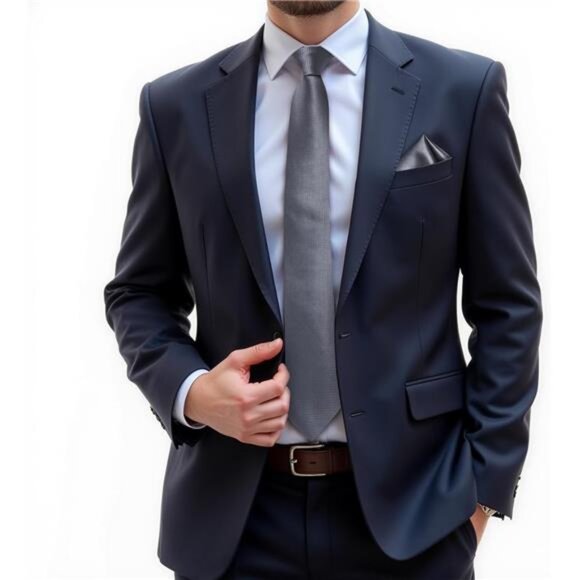 Mens Solid Color Tie & Pocket Square Set Woven Silk Plain Necktie & Handkerchief - Picture 2 of 6